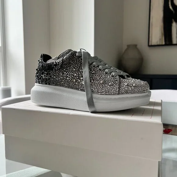 NEW Alexander McQueen Embellished Sneakers Two-Tone Crystal